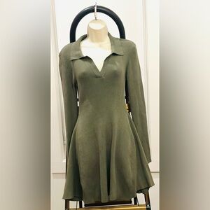 AKIRA Olive Green Long Sleeve Fit-and-Flare Knit Dress